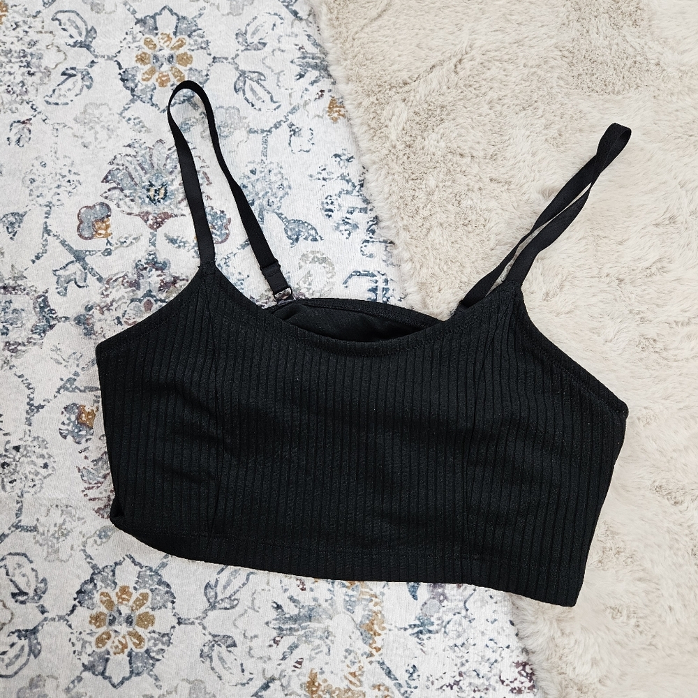 Aerie Black Ribbed Bralette XL